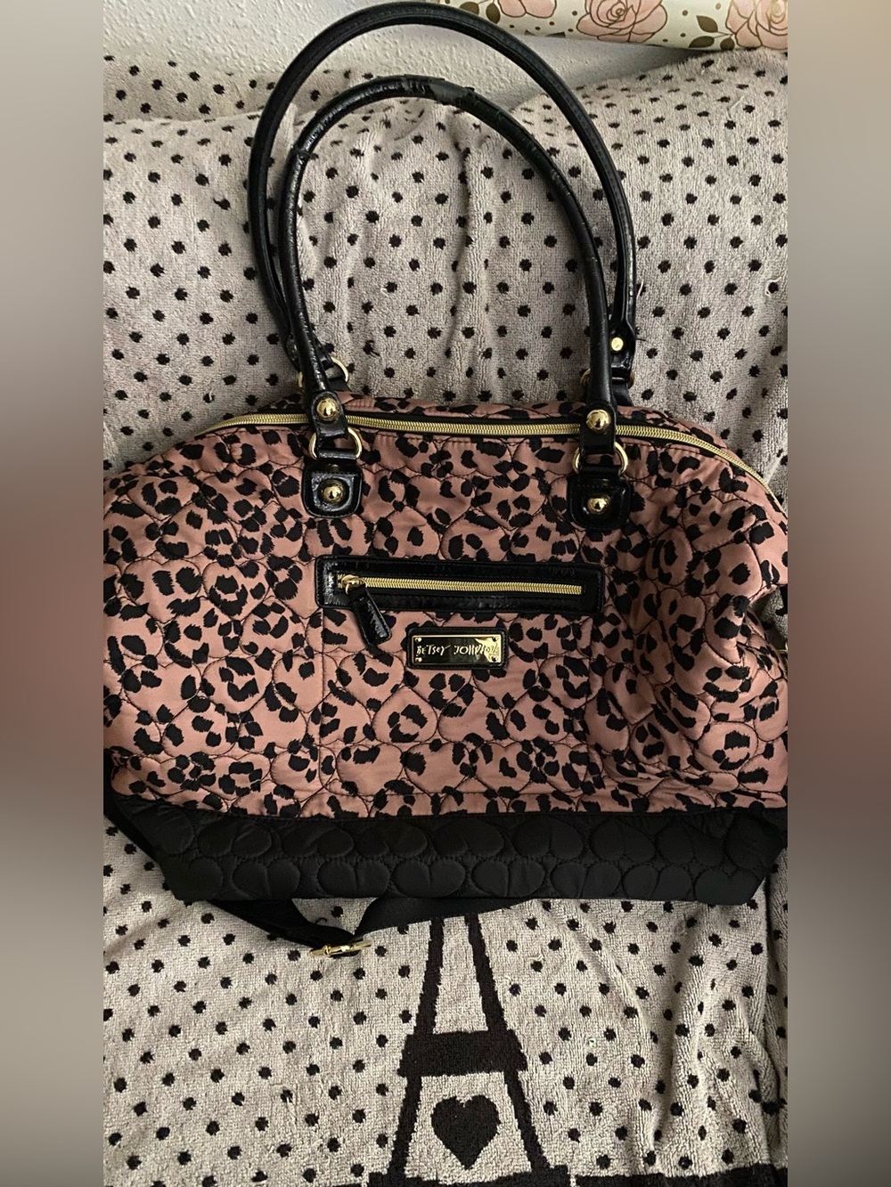 Betsey Johnson Leopard Print Weekender with Black Trim